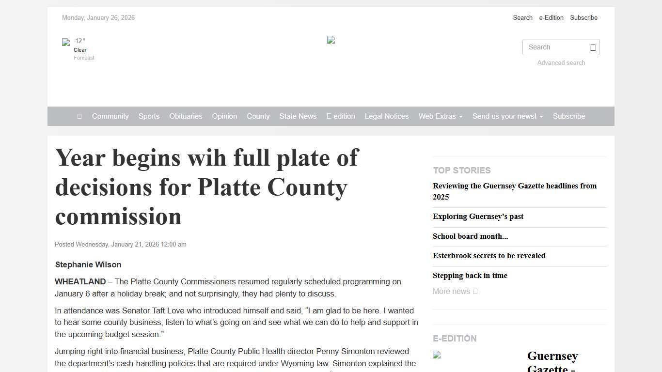 Year begins wih full plate of decisions for Platte County commission - Guernsey Gazette